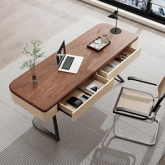 63-Inch Executive Desk, Large Computer Office Desk Workstation, Modern Simple Style Laptop Desk Study Writing Table Business Furniture for Home Office, Brown