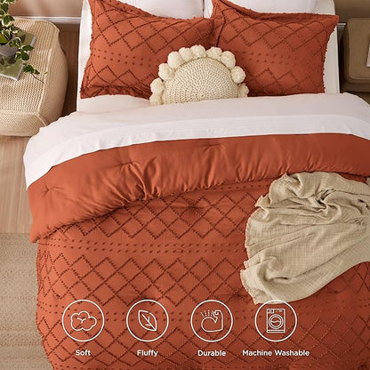 Bedsure King Comforter Set - Terracotta Comforter, Boho Tufted Shabby Chic Bedding for Kids, 3 Pieces Vintage Farmhouse Bed Set for All Seasons, Fluffy Soft Bedding with 2 Pillow Shams
