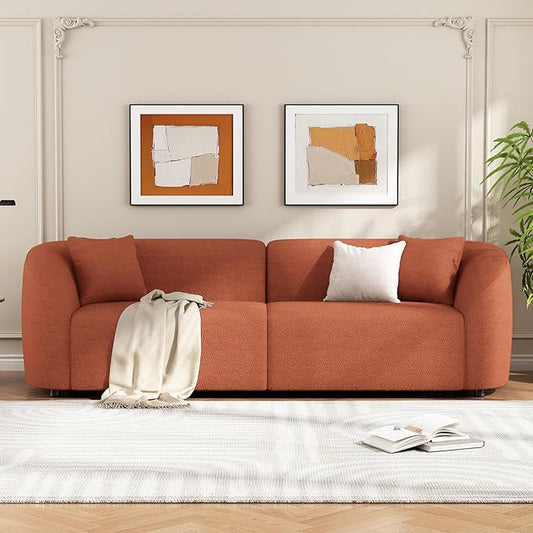 Christopher Knight Home Sabbo 87.50" Curved Oversized 2 Seater Sofa, Upholstered Couch Chair, Soft Seating Lounge Sofa Chair, Cozy Loveseat with Armrest, Reading Sofa for Living Room Home Rest, Orange