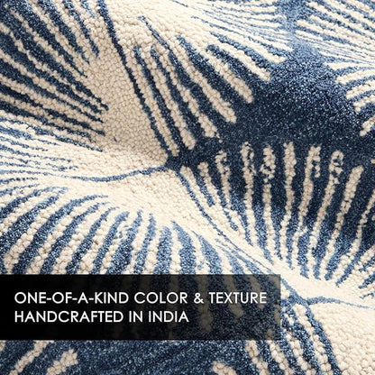 Nicole Miller New York Kendall Fluted Geo Handcrafted Area Rug, 100% Wool Rug, Navy Blue, 8'x10'