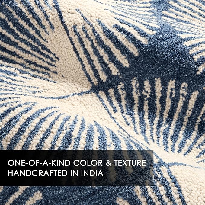 Nicole Miller New York Kendall Fluted Geo Handcrafted Area Rug, 100% Wool Rug, Navy Blue, 6'x9'