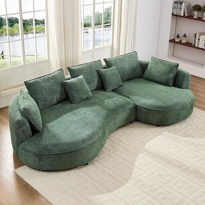 125'' Modern Curved Cloud Sofa Luxury Living Room 5 Seater Combo Sofa Cloud Curve Design Mid Century Upholstered Sofa with Ottoman for Living Room Bedroom Apartment (Boucle, Green)