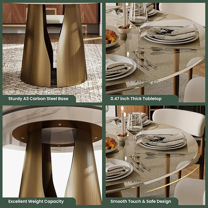 POVISON 60" Glass Round Dining Table for 6, Modern Dining Table 59" Dining Room Table, Round Glass Tabletop with Solid Bronze Carbon Steel Base for Kitchen (Table Only)