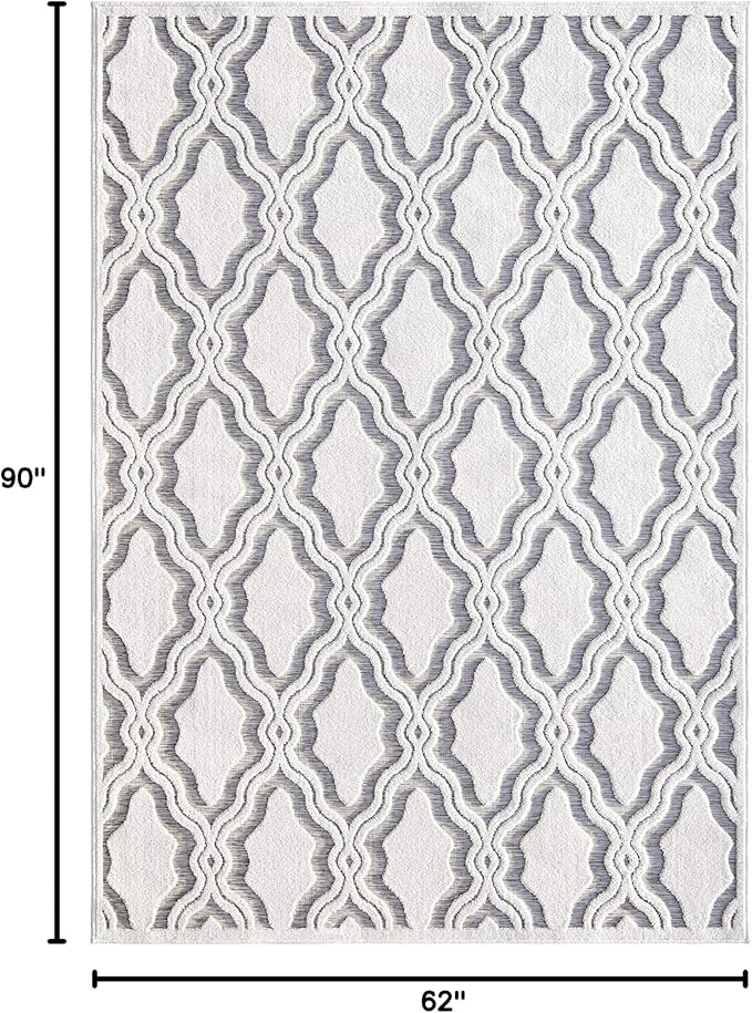 My Texas House Cotton Blossom Rug 5.2x7.6 Rectangle High-Low Geometric Indoor Outdoor, Natural Grey