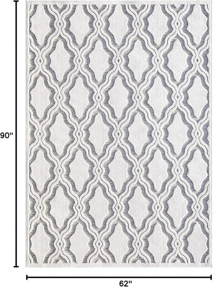 My Texas House Cotton Blossom Rug 5.2x7.6 Rectangle High-Low Geometric Indoor Outdoor, Natural Grey