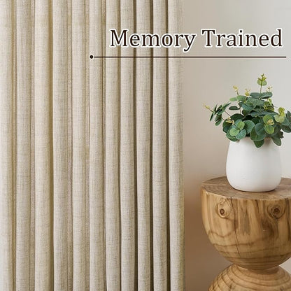 Beige Sheer Curtains 120 Inches Long with Pinch Pleat,Back Tab Pleated Drapes Hooks Thick Linen Textured Boho Farmhouse Extra Long 120 Inch Curtain for Dining Bedroom 42 Inch Wide Each Panel