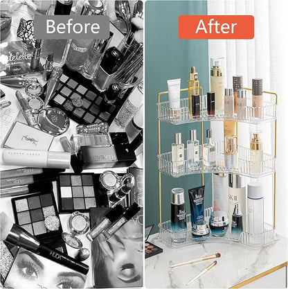 Corner Bathroom Counter Organizer Bathroom Countertop Shelf Makeup Organizer for Vanity Perfume Corner Storage (3 Tiers, White)