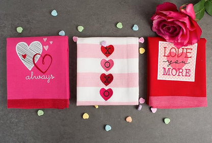 DII Valentine Dish Towels Set of 3 Embellished Hearts Decorative Kitchen Towels 18x28