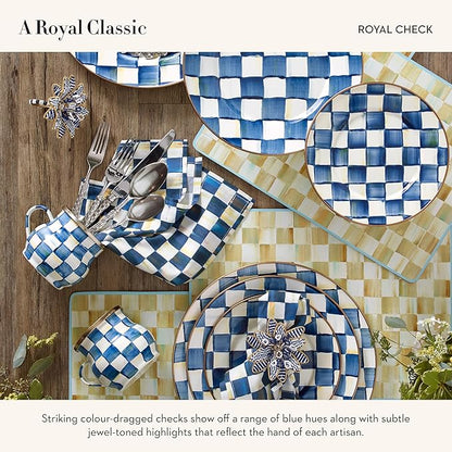 MACKENZIE-CHILDS Enamel Mug, Cute Enamelware Coffee and Tea Mug, Unique Drinkware, 16 Ounces, Blue-and-White Royal Check, Set of 1