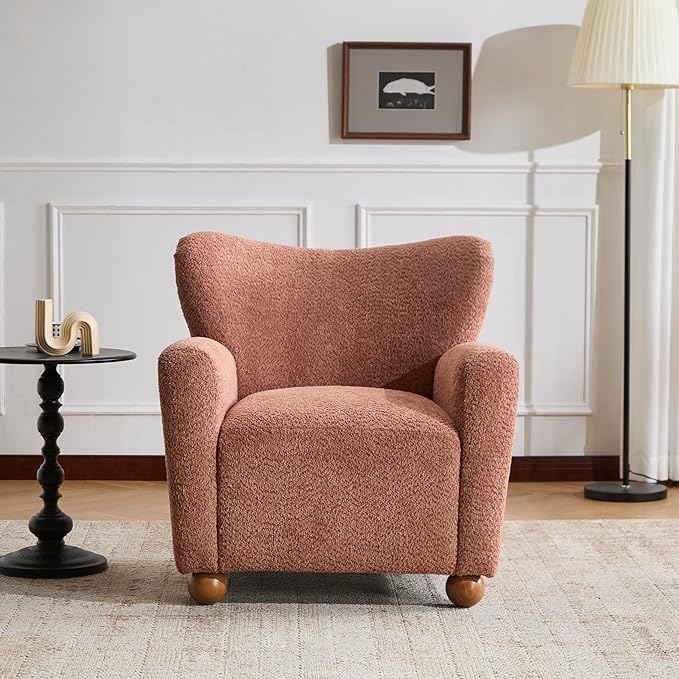 Christopher Knight Home Lindy Wingback Accent Chair, Upholstered Armchair with Rounded Wooden Legs, Curved Backrest Single Sofa, Soft Cushion Seating, Comfy Lounge Chair for Living Room, Dusty Coral