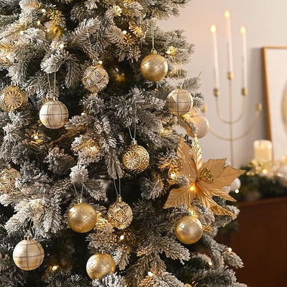 Valery Madelyn Ornaments for Christmas Trees, 16ct 2.36 Inches White and Gold Shatterproof Christmas Tree Decorations, Luxury Hanging Ball Ornaments for Xmas Holiday Party Decor