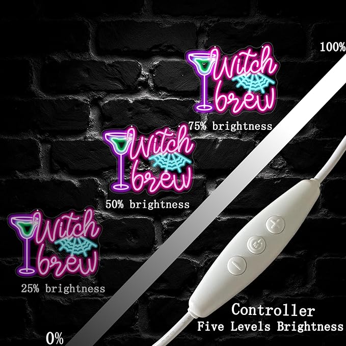 Witch Brew Neon Sign, Witches LED Light, Halloween Neon Sign, Gothic Decor Sign, Horror Decor Sign for Room Halloween Party Musical Led Sign for Wall Art Decor Gifts for Witch Fans Lovers