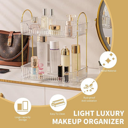2 Tier Bathroom Organizer Countertop Makeup Perfume Skincare Organizer for Bathroom Dresser Vanity (White)