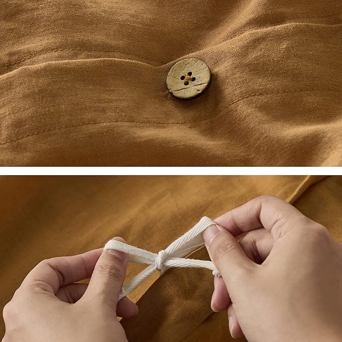 Bedsure Linen Duvet Cover Queen - Linen Cotton Blend Bedding Set, Soft & Cozy, 3 Pieces, 1 Duvet Cover 90x90 and 2 Pillowcases, Pumpkin Yellow Color Cooling Bedding, Comforter Sold Separately