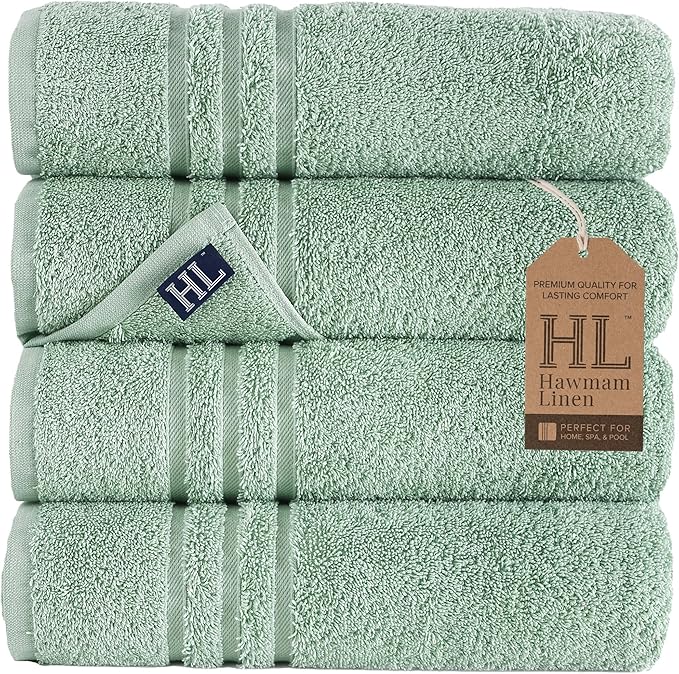 Hawmam Linen Light Green Bath Towels 4 Pack Soft and Absorbent, Premium Quality Perfect for Daily Use 100% Cotton Towel 600 GSM