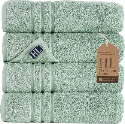 Hawmam Linen Light Green Bath Towels 4 Pack Soft and Absorbent, Premium Quality Perfect for Daily Use 100% Cotton Towel 600 GSM