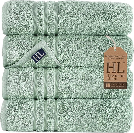 Hawmam Linen Light Green Bath Towels 4 Pack Soft and Absorbent, Premium Quality Perfect for Daily Use 100% Cotton Towel 600 GSM