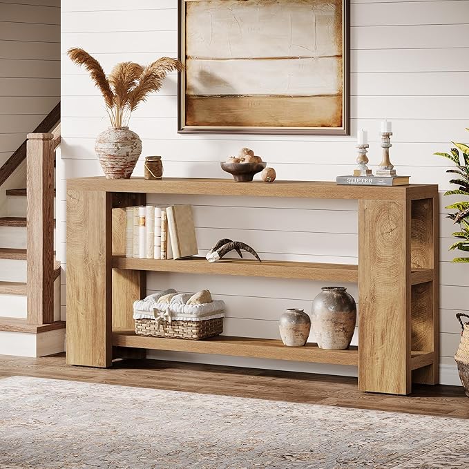 Tribesigns 70.9-Inch Extra Long Console Table with Storage, Narrow Wooden Sofa Table Behind The Couch, Farmhouse 3-Tier Entry Foyer Table for Entryway, Living Room, Hallway