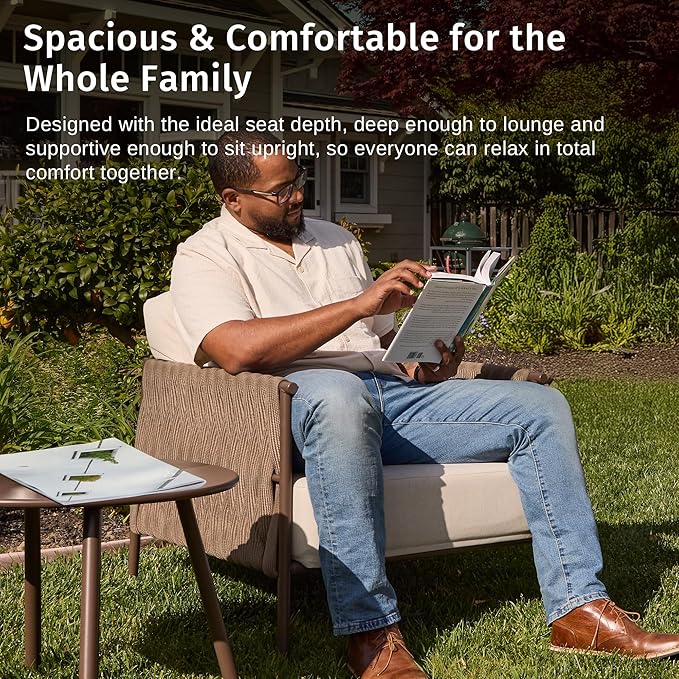 EAST OAK 3-Piece Patio Furniture Set Outdoor Seating Furniture with Cushions | Deep Seating Modern Conversation Set | Garden, Porch, Balcony & Backyard | Chestnut & Apricot