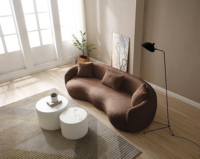 KEIKI 94" Boucle Half Moon Curved Sectional Sofa with 3 Throw Pillows, 4-Seater Teddy Fleece Leisure Couch with Curved Backrest, Easy Assembly, for Apartment, Living Room, Bedroom, Orange