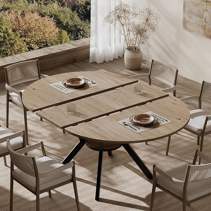 42"-58" Extendable Round Dining Table for 4-6, Kitchen Oval Table with Hidden Leaves & Storage Shelf, Space Saving Modern Design with Sturdy Metal Legs for Kitchen, Dining Room & Small Apartments