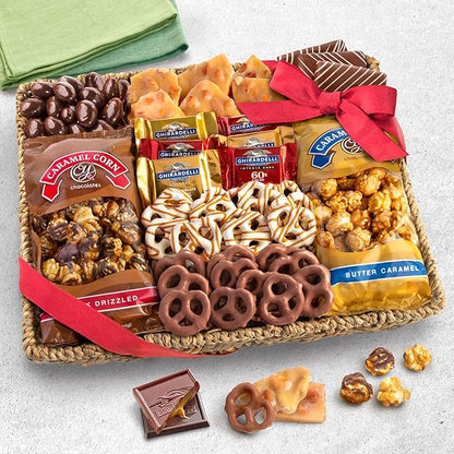 A Gift Inside Thank You Chocolate Caramel and Crunch Grand Gift Basket with Snacks, Pretzels, Ghirardelli and Chocolate-covered Nuts