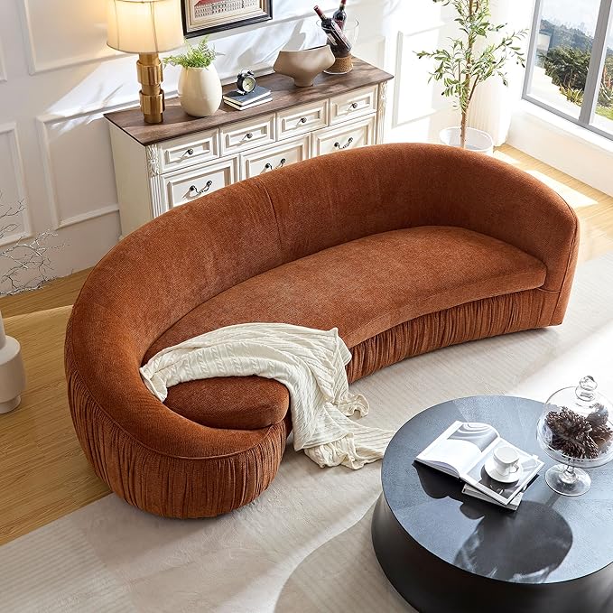 KEIKI 92" Oversized Curved Shaped Upholstered Modular Sectional Sofa, Modern 4-Seater Couch with Seat Cushions and Ergonomic Backrest, No Assembly Required, for Apartment, Living Room, Orange