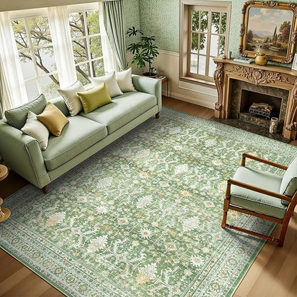 Lofus 5x7 Area Rug for Living Room, Light Green Washable Area Rugs with Non-Slip Backing,Soft Boho Carpets for Bedroom Dining Room Home Office Indoor Nursery