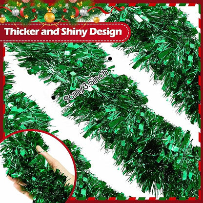 50FT Tinsel Christmas Garland Metallic Twist Garland Shiny Hanging Tinsel for Christmas Tree Party Supplies Indoor Outdoor Home Xmas Decoration (Green)