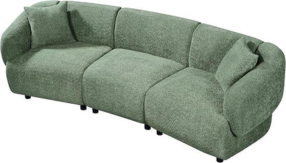 Merax 98.5" Modern 3 Seater Curved Sofa, Luxury Boucle Fabric Sofa, Minimalist Cozy Cloud Couch for Living Room, Bedroom, Apartment, Home Office, Green