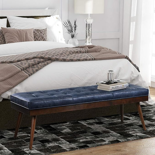POLY & BARK Napa Luca Leather Bench, Midnight Blue