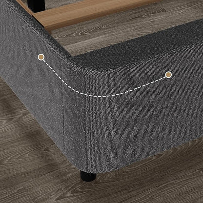 Full Size Boucle Bed Frame, Soft Upholstered Headboard, Thickened Footboard, Rounded Corners, No Box Spring Needed, Easy Assembly, Grey