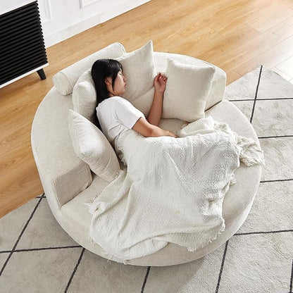 KEIKI 55" Oversized Swivel Accent Chair, Large Barrel Chairs Upholstered Round Swivel Chair, Chenille Single Sofa Armchair, Sleeper Chair for Living Room, Lounge, Beige