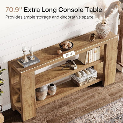 Tribesigns 70.9-Inch Extra Long Console Table with Storage, Narrow Wooden Sofa Table Behind The Couch, Farmhouse 3-Tier Entry Foyer Table for Entryway, Living Room, Hallway