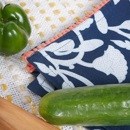 TARAN LIVING Printed Kitchen Dish Bar and Tea Towels Cotton, 18x28 inch with Trims, Cotton Dish Towel Sets (Allover Blue, Set of 6)