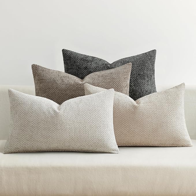 MIULEE Pack of 4 Throw Pillow Covers 12x20 Inch Neutral Soft Decorative Chenille Pillow Covers Farmhouse Boho Accent Cushion Covers for Mid Century Modern Home Decor Bedroom Living Room