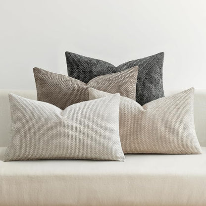 MIULEE Pack of 4 Throw Pillow Covers 12x20 Inch Neutral Soft Decorative Chenille Pillow Covers Farmhouse Boho Accent Cushion Covers for Mid Century Modern Home Decor Bedroom Living Room