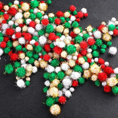 Aneco 900 Pieces Glitter Christmas Pom Poms Assorted Sizes and Colors Pompoms with Glitter Foil Christmas Crafts Fluffy Balls for Holidays DIY Art Crafts Supplies
