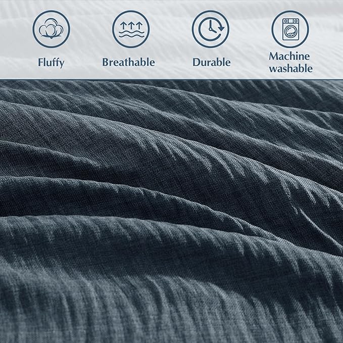 Geniospin Twin Comforter Set - 5 Pieces Comforter Twin Size, Solid Bedding Sets for All Season, Textured Bed in a Bag with Flat Sheet and Fitted Sheet, Pillowcases and Shams (Navy Blue, 66''x86'')