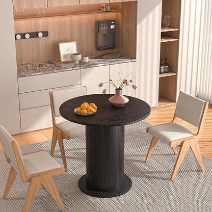 31.5 inch Round Dining Table for 2, Modern Farmhouse Kitchen Table, Small Circle Dining Tables with Wood Strip Base for Kitchen Living Room (Black)