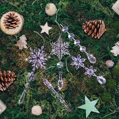 18pcs Crystal Christmas Ornaments for Christmas Tree Decorations-Purple Hanging Acrylic Snowflake and Icicle Ornaments with Drop Pendants for New Year Party Decorations Supplies