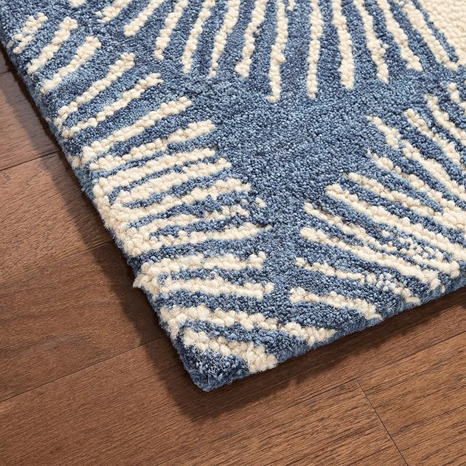 Nicole Miller New York Kendall Fluted Geo Handcrafted Runner Area Rug, 100% Wool Rug, Navy Blue, 2'5"x7"