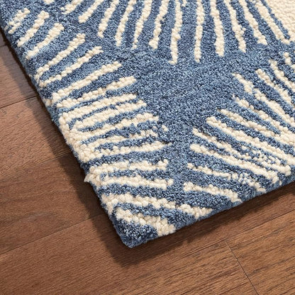 Nicole Miller New York Kendall Fluted Geo Handcrafted Area Rug, 100% Wool Rug, Navy Blue, 6'x9'