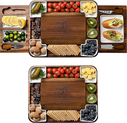 Shanik Upgraded Acacia Cheese Board Set, Square Shaped Charcuterie Set, Cheese Platter, Handcrafted Design and Stainless SteelCutlery Set - Gift for Any Occasion with Engraving