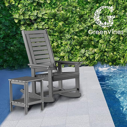 GREENVINES Outdoor Rocking Chairs | Set of 2 | Porch Rocker | HDPE Plastic | Grey | Oversized Rockers | High Back | Big & Tall | Ladder Back | for Patio Outside Backyard Balcony Garden