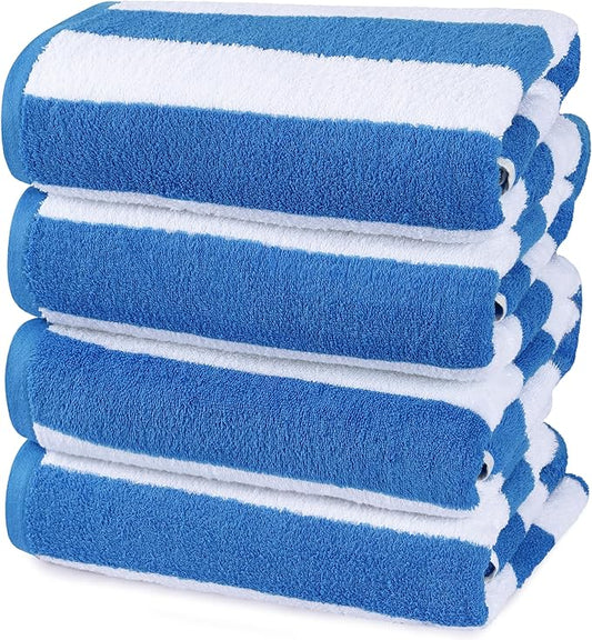 Utopia Towels 4 Pack Cabana Stripe Beach Towel Oversized 100% Ring Spun Cotton Beth Towels Highly Absorbent, Blue