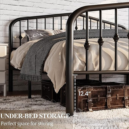 SHA CERLIN King Size Metal Platform Bed Frame with Victorian Style Wrought Iron-Art Headboard/Footboard, No Box Spring Required, Black
