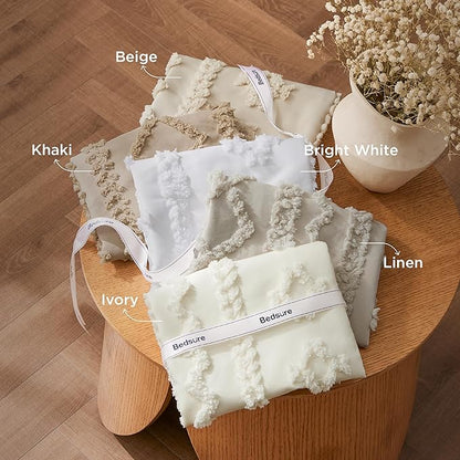 Bedsure Tufted Boho Comforter Set Twin Size - Beige Boho Bed Set, GentleSoft™ 2 Pieces Farmhouse Shabby Chic Embroidery Bedding, Gifts for Woman, Soft Jacquard Twin Comforter for All Seasons