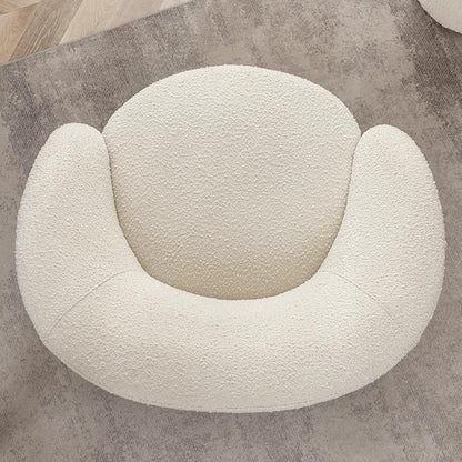 KINWELL 34" W Mid Century Modern Swivel Barrel Chair, Round Upholstered Boucle Swivel Accent Chairs, No Assembly Chair for Living Room Bedroom Reading Apartment Lounge Nursery(Cream)