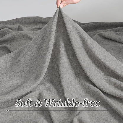 Grey Pinch Pleated Curtains 100 Inches Long 2 Panels, Soft Linen Textured Window Drapes for Bedroom Living Room Semi Sheer Light Filtering Back Tab with Hooks 70x100